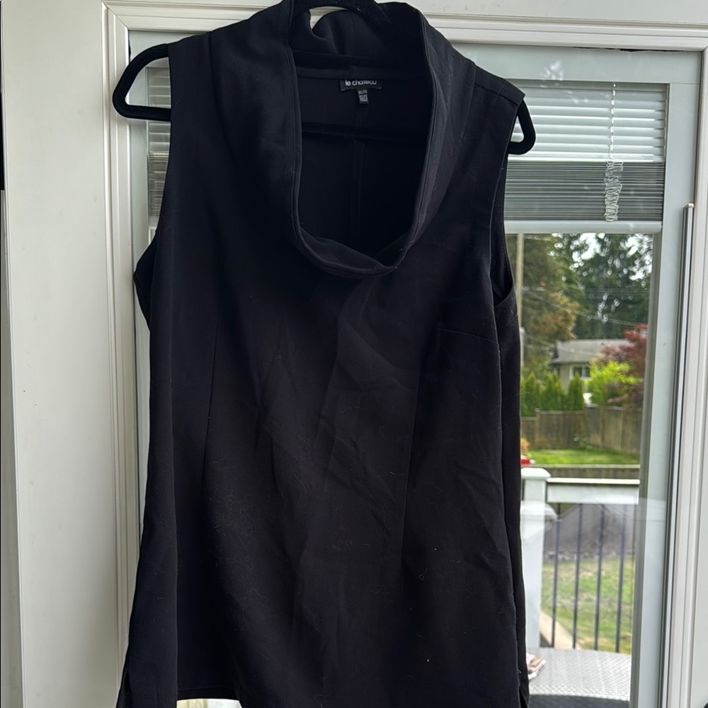 Le Chateau Black Asymmetrical Sleeveless Blouse